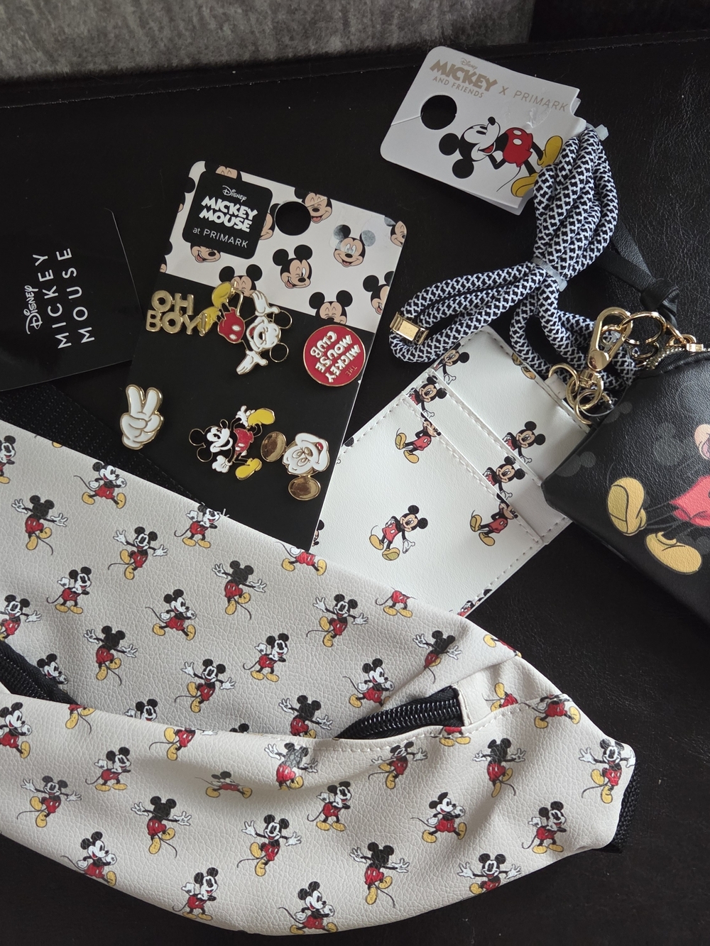 Disney Primark White Mickey Mouse Bundle - Bag, Pins, Card Holder And Coin Purse